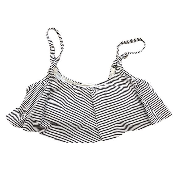 Xhilaration Thin White and Navy Stripe Ruffle Bikini Top - Picture 1 of 4